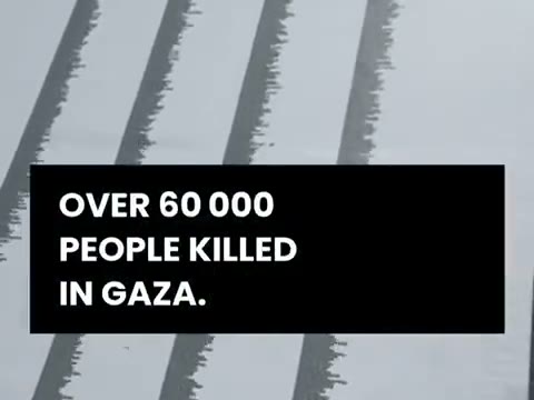 The names of victims in Gaza laid out on Bundesplatz, with the caption: Over 60,000 people killed in Gaza.
